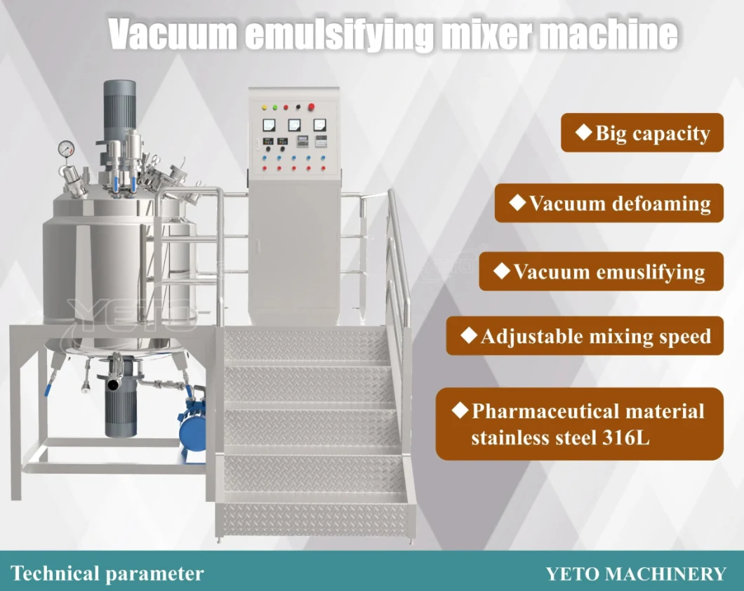 Cosmetic Cream Body Lotion Mixer Making Machine with Agitator Industrial Blending Emulsifying Homogenizer Vacuum Mixing Tank