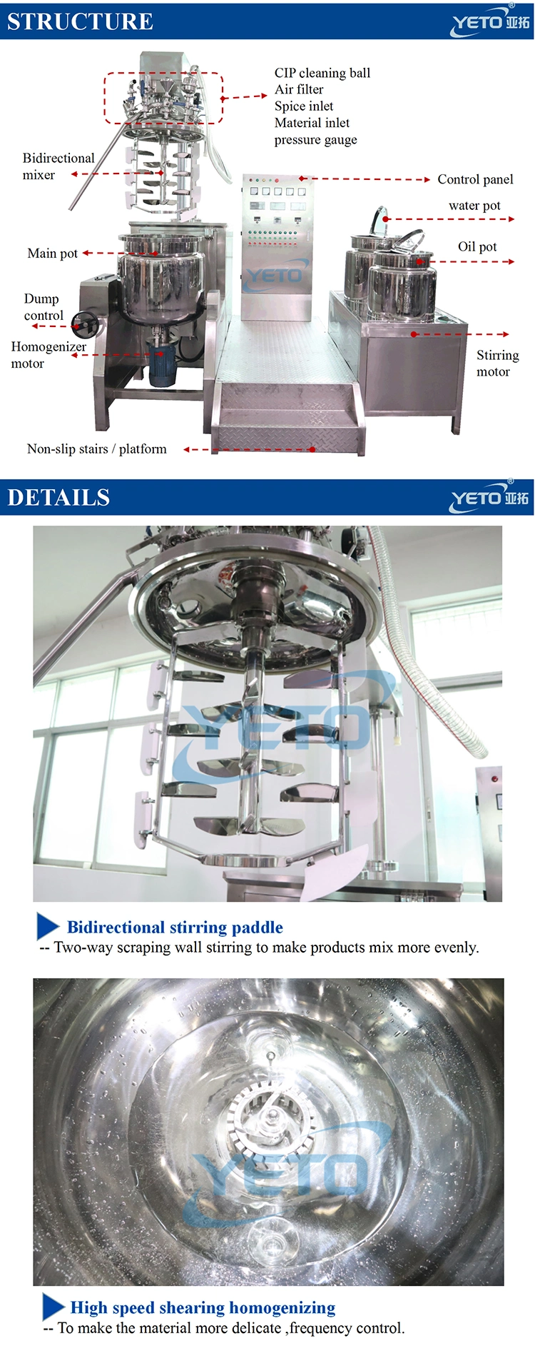 200L Lifting Vacuum Emulsifier Homogenizing Mixer Machine for Making Cosmetics Cream Lotion Shampoo